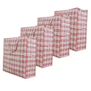 Set of 6 Jumbo Plastic Checkered Storage Laundry Shopping Bags W. Zipper &