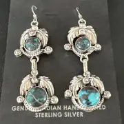 Womens Blue SpiderWeb Turquoise Navajo Sterling Silver Dangle Earrings 16012
