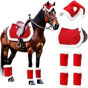 Christmas Horse Tack | Christmas Tack Horse Costume - Horse Standing Wraps Santa Horse Hat Saddle Pad Protectors Equestrian Decoration for Christmas