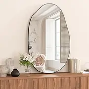 [NEUWEABY] Irregular Wall Mirror, Asymmetrical Mirror Large Accent Body Mirror Bathroom Mirror Curved Mirror Black Modern Wall Decor for Living Room Entryway Hallway Washroom, 85x52cm