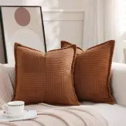 Corduroy Throw Pillow Covers Set of 2 Boho Decorative Brown 16×16 Inch,Super