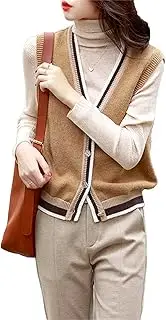 [Generic] Casual Zip-Up Sweater Vest for Women - Ribbed Edges and Trim Detail for Added Style