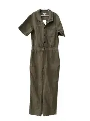 NWT Roxy Short Sleeve Embroidered Jumpsuit Big Girl's XL (16) Oil Green