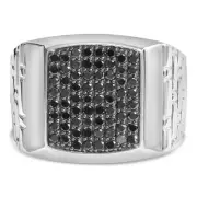 .925 Sterling Silver 1 1/4 Cttw Treated Black Diamond Cluster Men's Band Ring