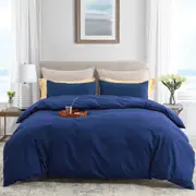 LINENOVA Navy Comfort Vintage Quilt Cover Set Bedding Luxury Soft (Single/Double/Queen/King/Super King)