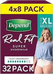 Depend Real Fit Incontinence Underwear Super Women X-Large 32 Count (4 x 8 Pack) - Packaging May Vary