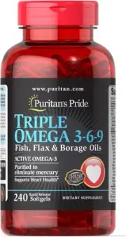 Puritan's Pride Premium Triple Active Omega 3-6-9 Fish, Flax, and Borage Oils, D