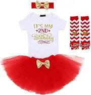 [OBEEII] It’s My 1st / 2nd Birthday Outfit Baby Girl Romper Tutu Skirt Glitter Sequin Bowknot Headband Leg Warmers Clothes 4pcs Set Cake Smash Photography Props