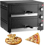 Electric Pizza Oven, 2200W Commercial Double Deck 12 inch Countertop Electric Pizza Oven with Double Layer Drawer, 4 Upper and Lower Heating Tubes, Timer, for Hotel Restaurant Home Baked