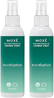 MOXE Eucalyptus Oil Shower Mist, Spa Steam Spray, Certified Natural 100% Essential Oils, Made in USA, Aromatherapy, Sinus Congestion Relief, Tension Relief, 4 Ounces (2 Pack)