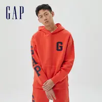 在飛比找蝦皮商城優惠-Gap 男女同款 Logo寬鬆刷毛帽T 碳素軟磨系列-珊瑚紅