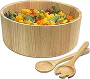 Woodard & Charles Wood 11" x 4 1/2" Salad Serving Bowl Set with Servers, 3 Piece Set