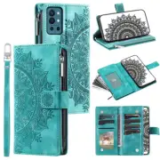 For OnePlus 9R Case Datura Leather Zipper Card Slots Flip Wallet Pocket Cover