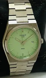 Rare Tissot PRX Quartz Date Indicator Light Green 40mm Case Dial For Men Watch