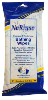 No-Rinse Bathing Wipes Alcohol-Free - 2 Packs of 8 Wipes (16 Count)