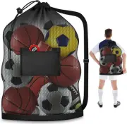 Extra Large Mesh Ball Bag, Heavy Duty Drawstring Storage One Size, Black