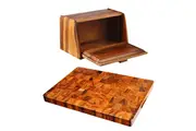 Davis & Waddell Wooden End Grain Cutting Board and Bread Box with Board Lid