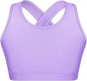 [Lejafay] Kids Girls Basic Sports Bra Sleeveless Crisscross Keyhole Back Crop Top for Dance Yoga Running