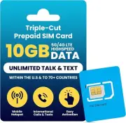H2O Wireless SIM Plan U.S.A. Unlimited Talk Text & Data 10GB 4G/5G + 5GB Hotspot