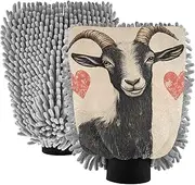 XYMZR Goat Cute Heart Red Absorbent Microfiber Car Wash Mitt, Funny Cute Anime Scratch Free for Cars Cleaning, Home Cleaning Mitts, 2 Pack, 10.24” L x 7.09” W