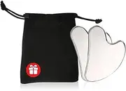 SHUNMAN Gua Sha Facial Tools,2 Pcs Stainless Steel Gua Sha Massage Tool for Face, Face Metal Gua Sha Tighten Skin Heart Massage Guasha Beauty Tool for Body, with Travel Pouch (Pack of 2)