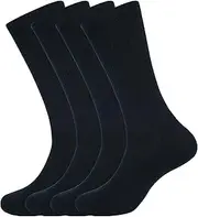 [ASSOTS] LONDON Women's Crew Socks Full Length Cotton Blend Solid Color | Lightweight Crew Casual Wear Business Sock, Pack of 4 Socks, Color - 4 Black, Size - 6 to 9, 4 Black