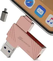 USB Flash Drive 128GB, iPhone USB Flash Drive 3.0 Pendrive for iOS USB C Photo Stick 3 in 1 One Click Backup Pen for iPhone/iPad/Android/Mac/PC (Pink)