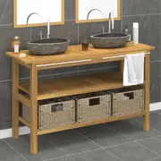Bathroom Vanity Cabinet with River Stone Sinks Solid Wood Teak vidaXL