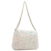 Evening sparkly purse, sequined disco shoulder bag bling purses for White