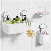 SonoYU Shower Caddy Suction Cup Set, Toothbrush Holder&Soap Holder, Powerful Waterproof, NO-Drilling Removable Shower Shelf Suction, Kitchen Bathroom Organizer Set