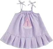 [Kayotuas] Baby Girl Birthday Dress Toddler Cake Smash Outfit Stripes Ruffle Sleeveless Dresses Cute Little Girl Summer Clothes