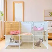 2-Tier Cat Cages Indoor with Litter Box, Hammock, Cat Climbing Frame, Bowl - Ideal for 1-2 Cats