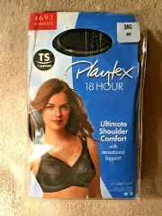 Playtex 38G Black 18 Hour Ultimate Shoulder Comfort Soft Cup Bra # 4693 NWT