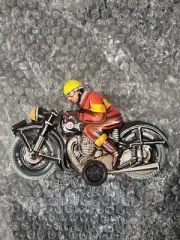Vintage Tin Toy Friction Motorcycle Joseph Wagner West German Dunlop Cord