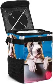 Car Trash Can with Lid,Bag Hanging Storage Pockets Leak-Proof,Portable Garbage Bin,a Puppy in Bath and Dog Pattern