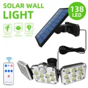 138 LED 3-Heads Solar Wall Lamp Motion Sensor Light Outdoor Garden Wall Lamp