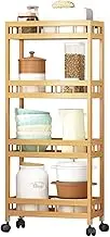 ROWCES 4-Tier Bamboo Kitchen Organizer Slide-Out Mobile Storage Cart Rolling Pantry Shelf Utility Cart