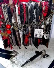 Gothic Junk Journal Witchy Handmade / Bookmark + Fountain Pen Black White Red