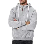 Men's Hoodie Quarter Zip Hoodie Fleece Hoodie Black White Wine Navy Blue Khaki Hooded Plain Drawstring Quarter Zip Sports Outdoor Daily Holiday Polyester Stre