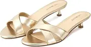 [wetkiss] Womens Heeled Sandals Open Round Toe Slip on Kitten Heel Mules Low Heel Slide Sandals for Women Cross Strap Backless Mule Flats Comfortable Summer Dress Heels