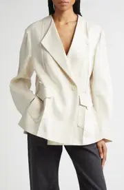 SETCHU Origami Collarless Belted Silk & Virgin Wool Jacket in N. White at Nordstrom, Size 2