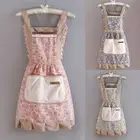 Pinafore Apron Dress for Women, Cute Floral Chef Aprons with Pockets for Cooking