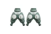 2x Hills Two Way Hose Tap Adaptor Outlet Connection Fitting Manifold Green Grey