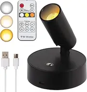 Wireless LED Spotlight, Rechargeable Floor Uplighting Indoor, Battery Operated Picture Light with Remote Timer and Dimmable Accent Spot Lights Stick on Wall Light for Plants Pictures Artwork