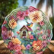 Birds on Birdhouse, Wind Spinners 8" Sublimated, High Quality Aluminum (ws17)