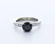 1.7 CT Natural Diamond Black/ Round Cut 14K White Gold Prong Classic Accent Ring
