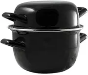 Urban Style Round Enamel 19cm Mussel Pot Serving Cookware w/Lid/Handles Black