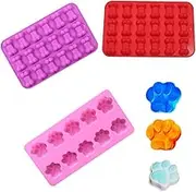 CuiCanfla 3 Pcs Silicone Ice Molds Trays with Puppy Dog Paw and Bone Shape, Non-Stick Silicone Candy Molds, Reusable Bakeware Maker for Baking Chocolate Candy, Oven Microwave Freezer Dishwasher Safe