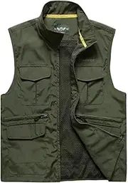 Men's Quick Dry Vest/Gilet Mesh Multi-Bag Photography Fishing Hiking Vest Outdoor Camping Detachable Waistcoat,Army Green,M