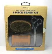 VIVITAR WOODEN ESSENTIALS 3 PIECE BEARD KIT BOXED *DETAILS*